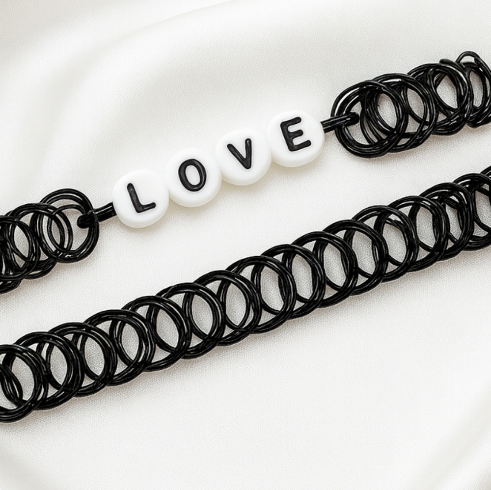 Stylish Black Elastic Bracelet Duo – “LOVE” Beaded Statement & Minimalist Chic